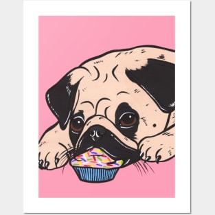 Pink Pug Cupcake Posters and Art